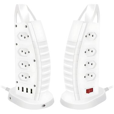 Imagem de Filtro De Linha 8 Tomadas+USB 10A 2M Branco - Flex