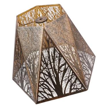 Imagem de SWAIFDEE Abajur de metal, abajur hexagonal com padrão florestal pequeno/médio com padrão de árvores para luminárias de mesa e lâmpadas de chão, 15 x 30 x 19 cm, 18 x 35 x 24 cm, vintage (bronze