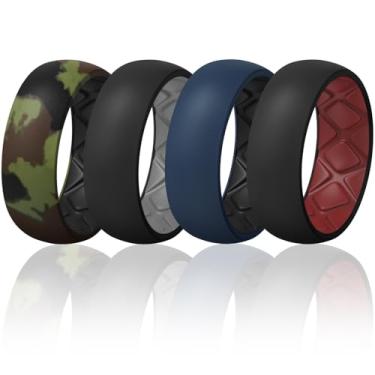 Imagem de Egnaro Anel de silicone masculino 1/4/5/6/7 multipack de alianças de casamento masculinas respiráveis de borracha de silicone com ranhuras de fluxo de ar, 15-15.5(23.8mm), Silicone, Sem pedra preciosa