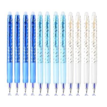 Imagem de BAYTORY 12 canetas de gel apagáveis de ponta fina de 0,7 mm, canetas apagáveis para escrita suave, fácil de fazer com que os erros desapareçam, caneta com borracha para escola, escritório e palavras