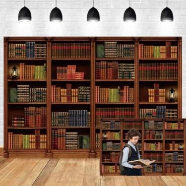 Imagem de Estante vintage de 2,4 x 1,8 m, pano de fundo luxuoso, corpus antigo, fundo fotográfico, retrô, marrom, madeira, biblioteca, pano de fundo, videoconferência, decoração de casa, retrato e foto