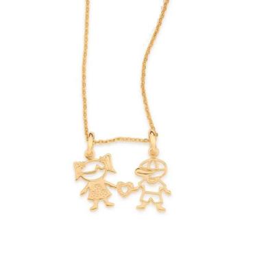 Imagem de Colar Rommanel Banhado Ouro Filhos Menina Menino Coração 42cm, 2Menino