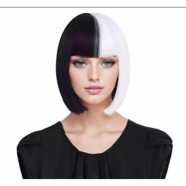 Imagem de Peruca Cruela Devil Preto E Branca Com Franja Festa Cosplay - D Presen