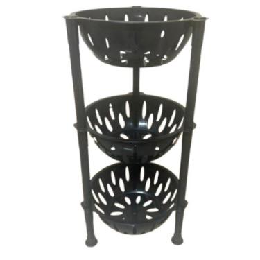 Imagem de Organizador Cesto Fruteira Multiuso 3 Andares Redondo - JAC PACK, Pret