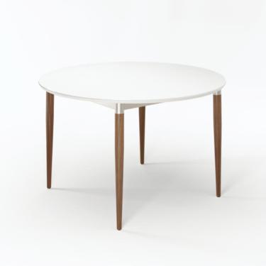 Imagem de Mesa de Jantar Redonda com Tampo de Vidro Abbey Natural e Off White 115cm
