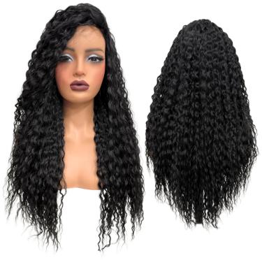 Imagem de Peruca cacheada ondulada preto escuro 55cm organica cor 1B