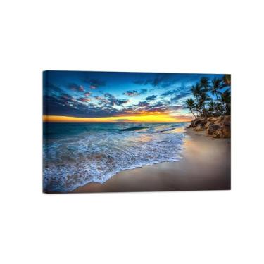 Imagem de Paisagens Pintura em Tela-Praia Mar Sol-Arte Parede Natureza-Pôster Decoração Sala de Estar Banheiro 20x30cm Tela Embrulhada