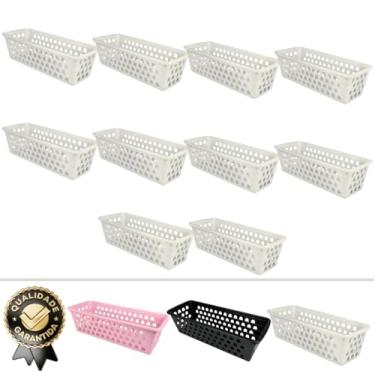 Imagem de Kit 10 Cesto Organizador 28x10x8cm Gaveta Cozinha Escritório Armário Lavanderia Resistente (Branco)