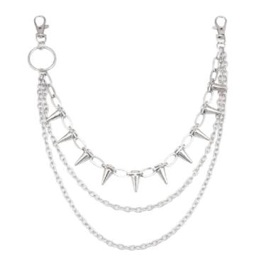 Imagem de Calça punk rebite em camadas corrente gótica prata spike cinto calças jeans correntes Harajuku bolso chaveiros cintura legal elegante hip hop rock motociclista acessórios para o corpo gótico para