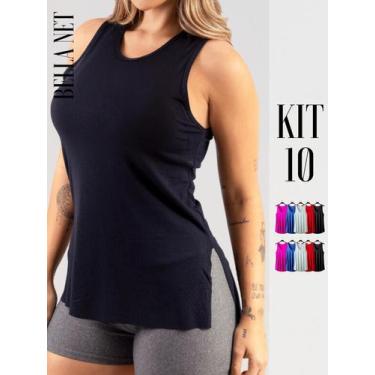 Imagem de Kit 10 Regatas Para Academia Cumprida Lisa Básica Blusa Tapa Bumbum Fi