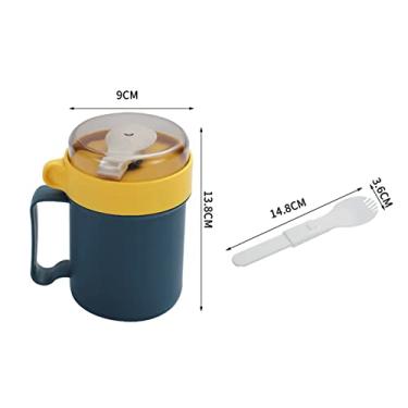 Imagem de TOPINCN Sopa Isolada Copo de 500 Ml de Alimento Térmico Jarra Portátil Sopa de Plástico Portátil Recipiente de Sopa Com Tampa e Colher para a Escola de Escritório (301-500ml Azul)