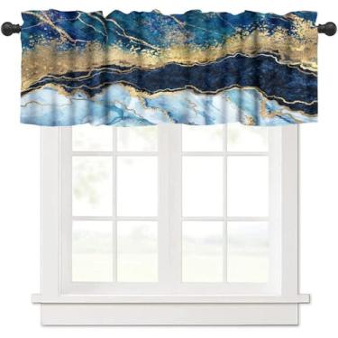 Imagem de Cortinas de sanefa de mármore, moderno luxo azul textura de ouro design artístico cortinas de mármore dourado para quarto sala de estar 137 x 45 cm