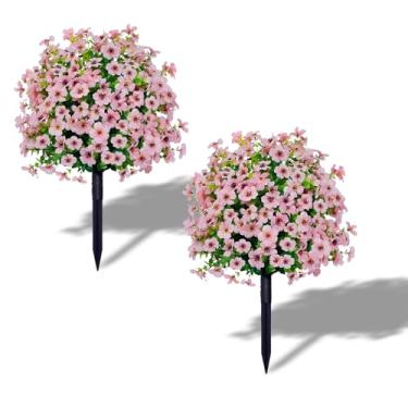 Imagem de Arbustos artificiais com pontas de solo, topiária de bola, árvores artificiais ao ar livre, flores artificiais para ambientes externos, decorações de jardim de buxo falso para decoração de varanda de
