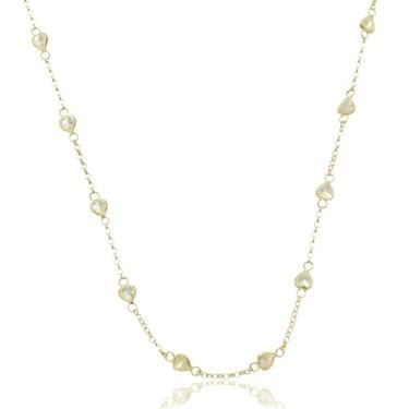 Imagem de Corrente Portuguesa 45cm Ouro 18k 750 Corações Zircônias Brancas