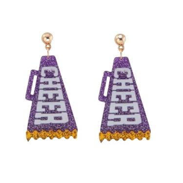 Imagem de Brincos coloridos feitos à mão megafone de torcida feitos à mão em acrílico com glitter fofo líder de torcida esporte dia de jogo para mulheres amantes de esportes joias presentes, Zinco Acrílico, Sem