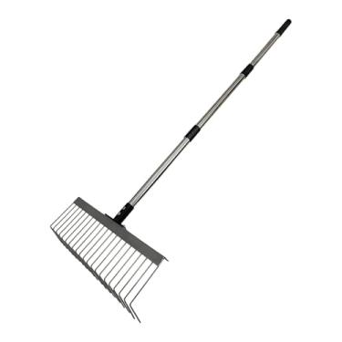 Imagem de Bothyi Ancinho de palha de jardim resistente com cabo de emenda de metal, design ergonômico, versátil para arbustos de jardim, grama, dentes em forma de L de, 125 Cm 3 Seções