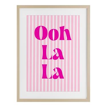 Imagem de Stupell Industries Impressão emoldurada de bétula Ooh La La sobre listras rosa design sob vidro por Pooja Dave, 20 x 14