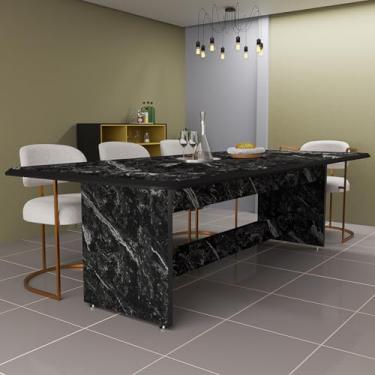 Imagem de Mesa de Escritório de Reunião em MDF Estilo Marmorizado 8 Lugares (Preto/Mármore)