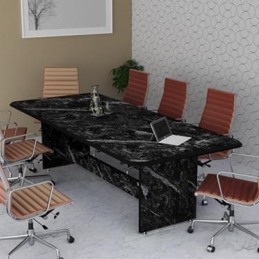 Imagem de Mesa de Jantar Retangular 6 Lugares Estilo Mármore Preto Luxo Moderna em MDF (Preto)