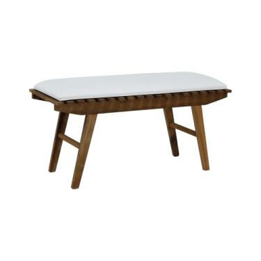 Imagem de Banco Summer 70cm Madeira Maciça Imbuia - Stain Imbuia/Estofado Corano Bege