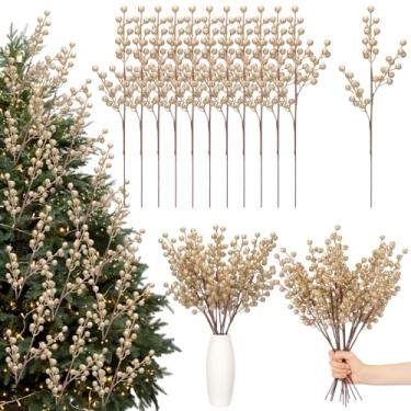 Imagem de Norme 12 peças de enfeites de árvore de Natal com glitter, decoração de árvore de Natal de 40,6 cm, palitos florais artificiais, galhos de frutas silvestres, ramos de frutas silvestres para festas de