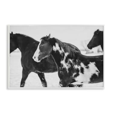 Imagem de Stupell Industries Design de arte giclée emoldurado preto e branco cavalos de inverno branco por Amy Carroll, 12 x 18