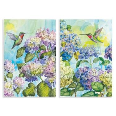 Imagem de Stupell Industries Conjunto de arte de placa de parede de 2 peças beija-flores e hortênsias por Tim Coffey, 15 x 10