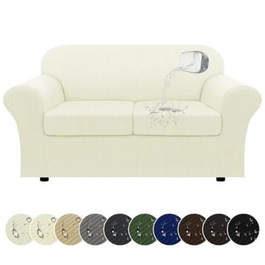 Imagem de Pfrstuv 100% à prova d 'água, conjunto de 3 peças, capa de sofá listrada para 2 capas de sofá de sofá com TPU à prova de vazamento inferior elástico protetor de sofá à prova de animais de estimação