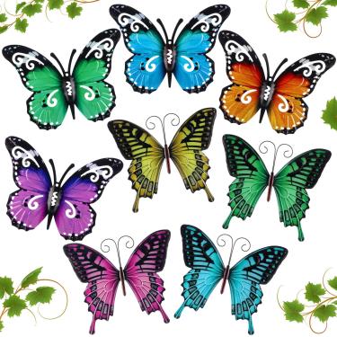 Imagem de Tandefio 8 peças decoração de parede de metal decoração de parede decoração de parede exterior interior esculturas para jardim cerca piscina casa varanda (borboleta)