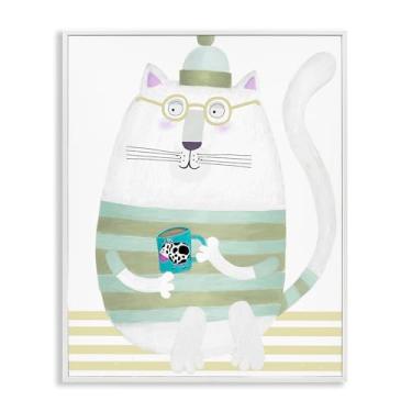 Imagem de Stupell Industries Caneca de gato com vaca com design de arte giclée emoldurada branca por Carla Daly, 14 x 11