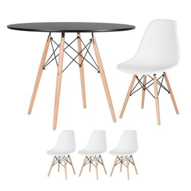 Imagem de Mesa Redonda Eames 100cm Preto + 3 Cadeiras Branco