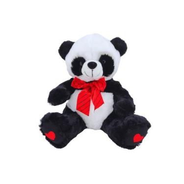 Imagem de Pelúcia Panda 27cm com Laço Vermelho e Patinha Bordada  Presente Fofo 
