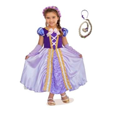 Imagem de Vestido Fantasia Infantil Menina Princesa Rapunzel Enrolados Luxo + Trança e Luvas (G(8 A 10 ANOS))