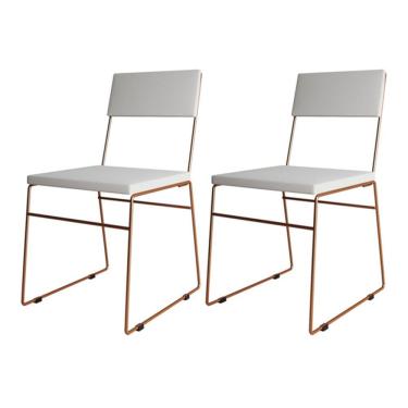 Imagem de Kit 2 Cadeiras de Jantar Málaga Assento Corino Branco Base Cobre