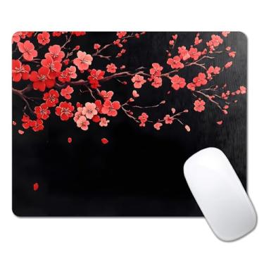 Imagem de Mouse pad preto japonês flor de cerejeira para mesa, computador portátil pequeno mouse pad para laptop sem fio, 24 cm x 20 cm design base de borracha antiderrapante mousepad superfície lisa para casa
