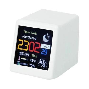 Imagem de Mini Estação Meteorológica Inteligente WiFi Com Relógio Para Sala De J