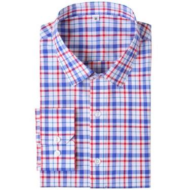 Imagem de Camisa social GIANEN Wrinkle Free Plaid Gingham Check vermelha azul - 