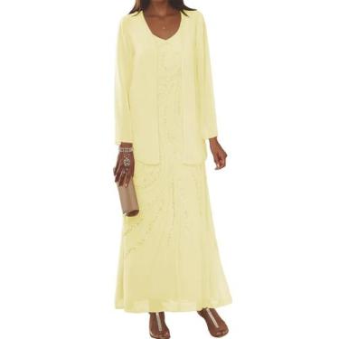 Imagem de Vestido Mãe da Noiva Clothfun Yellow Chiffon Plus Size