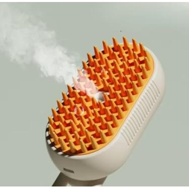 Imagem de Escova de vapor para Pets com Pinos de Silicone, Branco e Laranja, Design Ergonômico