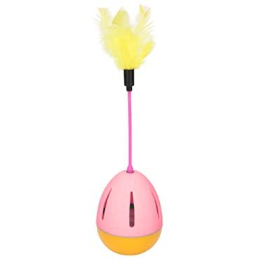 Imagem de GLOGLOW Brinquedo de pena para gatos, sino embutido, rotação de 360 graus, cores brilhantes, brinquedos interativos para gatos (rosa e amarelo)