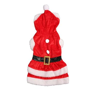 Imagem de GLOGLOW Vestido de Papai Noel para animais de estimação, lavável à máquina de lã dupla face para animais de estimação vestido de Natal quente fecho de botão