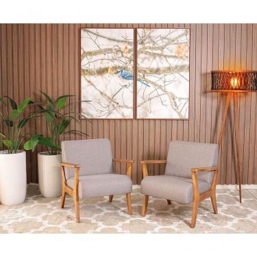 Imagem de Conjunto 2 Poltronas Estofadas Para Sala Em Madeira Maciça Cléo Cinza Escuro - Straub Web
