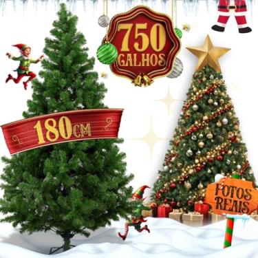 Imagem de Arvore de Natal Cheia Tipo Pinheiro 1,80m 750 Galhos Pé Base de Ferro Luxo Cor Verde