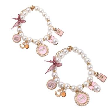 Imagem de Pokinge 2 peças de colar de pérola para animais de estimação, colar de laço, joias de gato, coleira fofa, acessórios para filhotes, coleira de casamento para gatos e cães