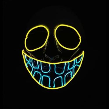 Imagem de SHANJIA Máscara de Halloween, máscara iluminada, crânio assustador com iluminação LED para festival de Halloween, cosplay, baile de máscaras, festa de carnaval (estilo 8)