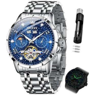 Imagem de OLEVS Relógio de pulso masculino automático, automático, céu estrelado, diamante, esqueleto, luxuoso, à prova d'água, luminoso