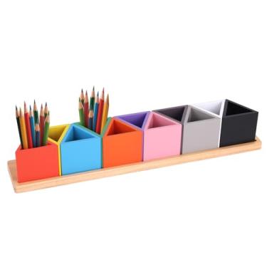 Imagem de Porta-Lápis de Cor de Madeira, Lápis Cor Madeira para Mesa com 11 Compartimentos Móveis Porta-Canetas Organizador Giz Cera Montessori para Crianças Mesa Escritório Casa
