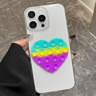 Imagem de Capa transparente com estampa de coração 3D com ventosa para iPhone 16, 14, 13, 11, 12, 15 Pro Max, 16e, XR, XS, X7, 8 Plus SE, gradiente, para iPhone X, XS
