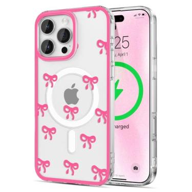 Imagem de EYZUTAK Capa magnética para iPhone 17 Pro Max, compatível com MagSafe, fita transparente com laço e laço estético, capa protetora de policarbonato elegante, fina, antiamarelamento, durável, para