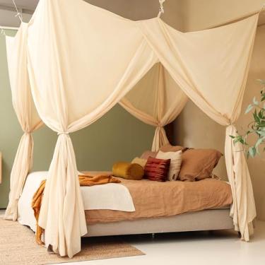 Imagem de Cobertura de cama bege creme para camas queen e king size | Decoração de quarto para adolescentes ou adultos | Rede retangular para insetos | Mosquiteiro em várias cores e tamanhos